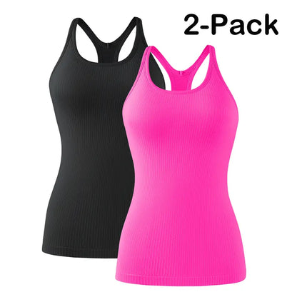 🏋️‍♀️ Women's Ribbed Workout Tank Top with Built-in Bra | Tight Racerback Scoop Neck Athletic Shirt