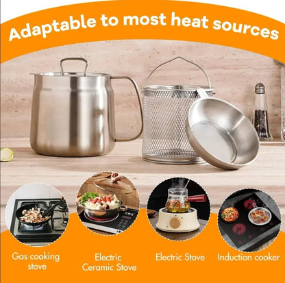 🍳304 Stainless Steel Deep Fryer Pot with Basket & Oil Strainer✨