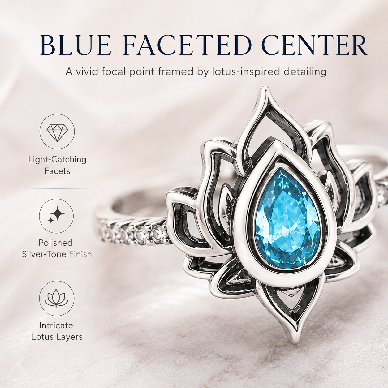Vintage Lotus Blue Accent Ring