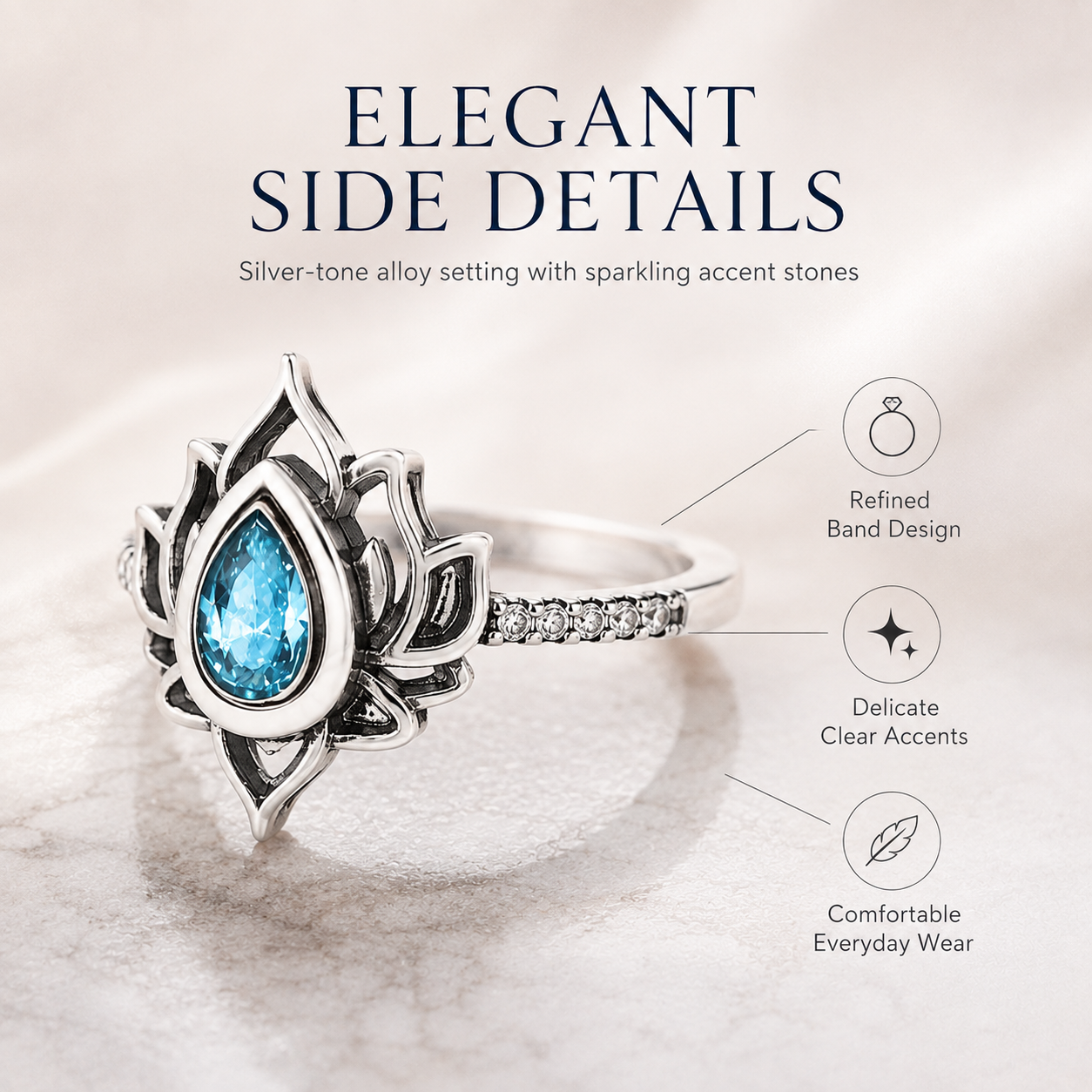 Vintage Lotus Blue Accent Ring