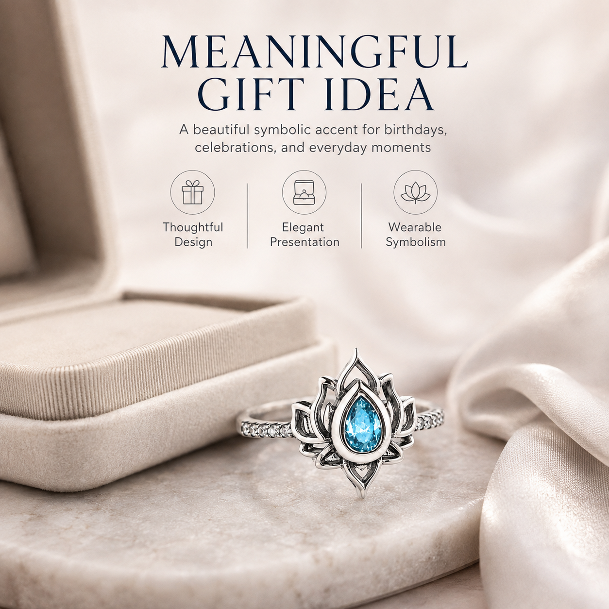 Vintage Lotus Blue Accent Ring