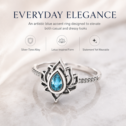 Vintage Lotus Blue Accent Ring
