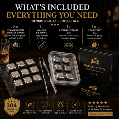 Stainless Steel Whiskey Stones – Chill Drinks Without Dilution 🥃