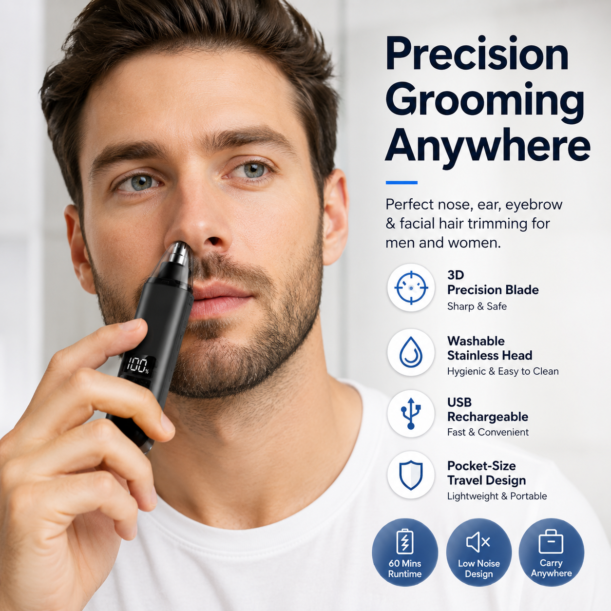 🔥 LAST DAY 50% OFF-🛠️Professional LED Display Nose Hair Trimmer