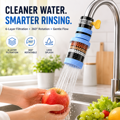 💧 360° Rotating Faucet Water Filter – 6-Layer Kitchen Tap Attachment