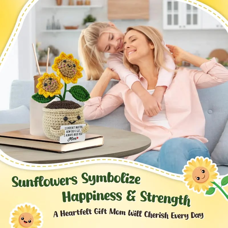 🌻 Mini Handmade Crochet Sunflower – Mother’s Day Gift with Message Card 💖