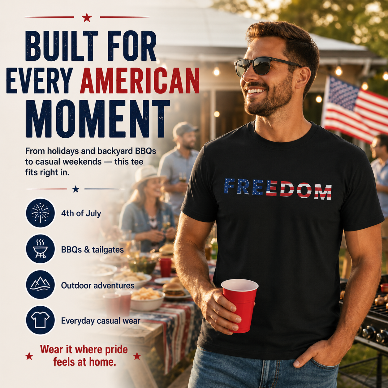 😍Freedom Patriotic T-Shirt – Classic American Flag Cotton Tee for Men & Women