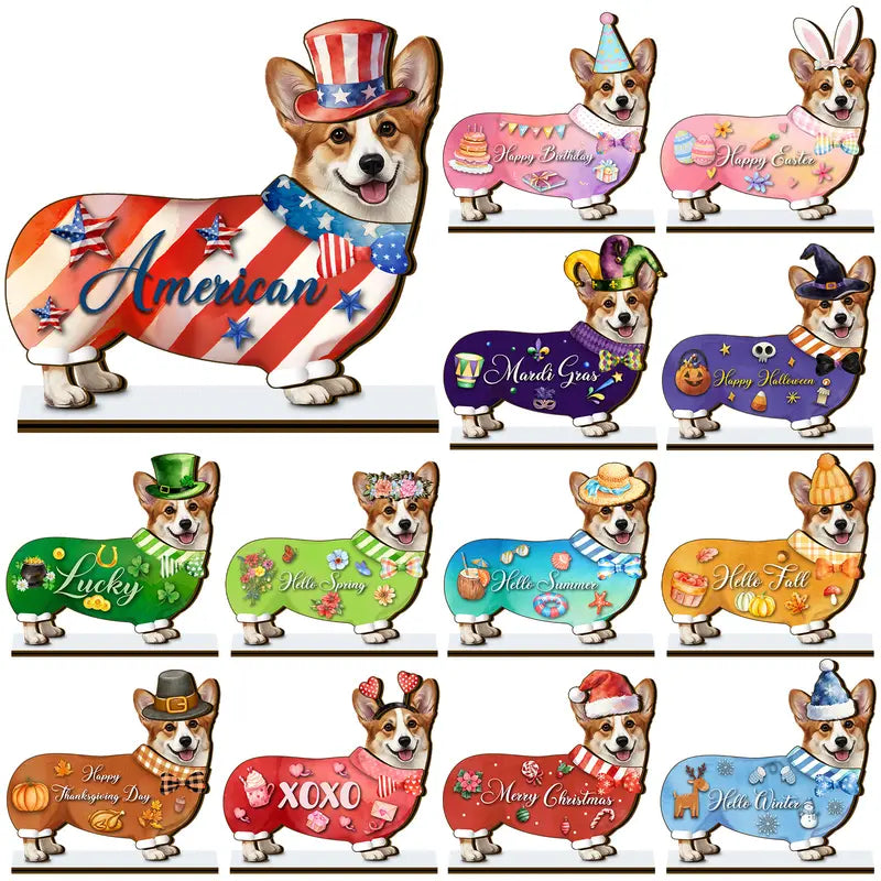 Cute Animal Wooden Sign – Interchangeable Seasonal Desk Decor with Magnetic Accessories