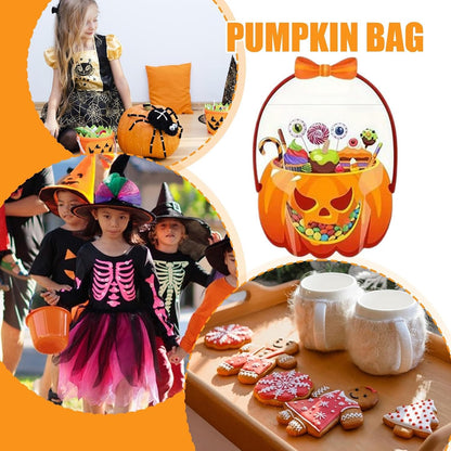 🎃25/50 PCS Halloween Goodie Bags with Handles, Pumpkin Specter Candy Gift Bags, Transparent Trick or Treat Party Favor Bags