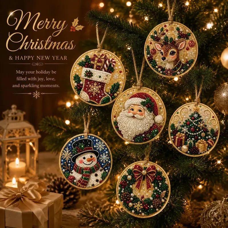 ⏳50% OFF – 🎄Beginner-Friendly Christmas Pearl & Gem Diamond Painting DIY Kit | 6 Festive Ornament Designs with Sparkling Pearls, Faceted Gems & 3D Layered Detail 💕