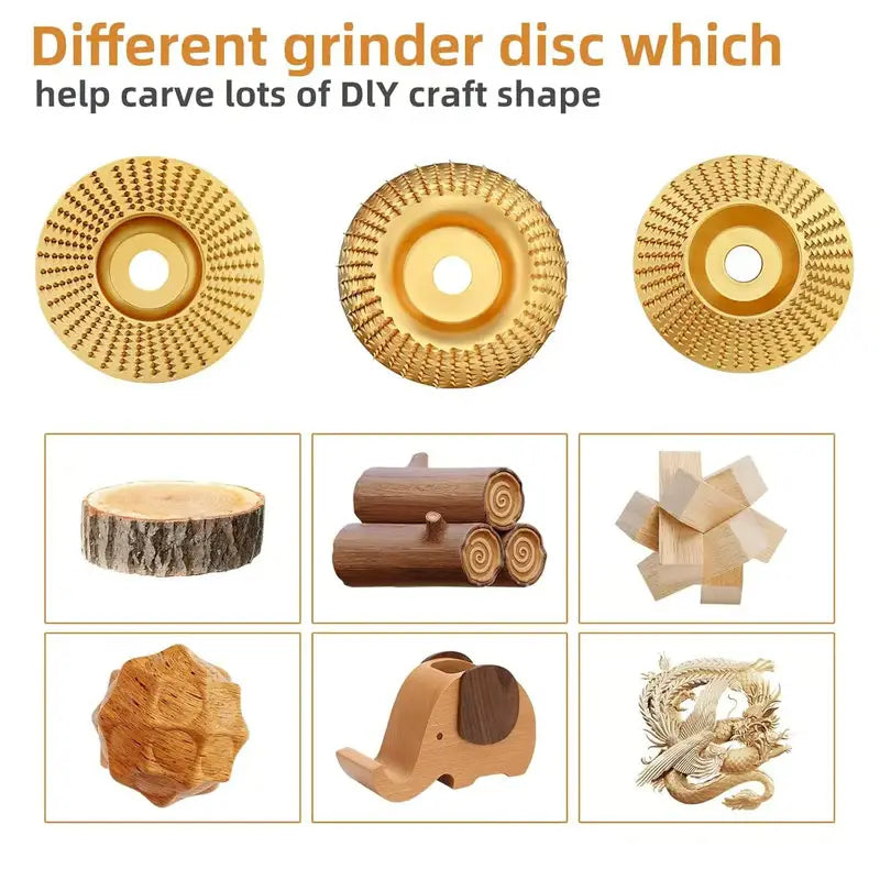 3-Piece Wood Carving Disc Set for Angle Grinder | Flat, Curved & Beveled | Carbon Steel