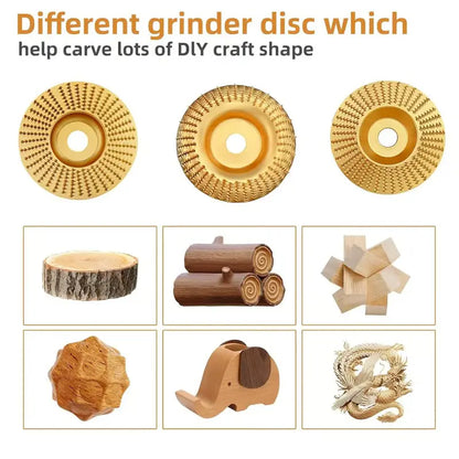 3-Piece Wood Carving Disc Set for Angle Grinder | Flat, Curved & Beveled | Carbon Steel