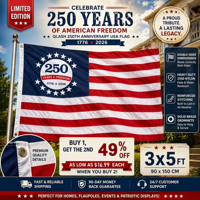Last Day 49% OFF🔥250th Anniversary USA Commemorative Flag (3x5 Ft),Double-Sided Embroidered