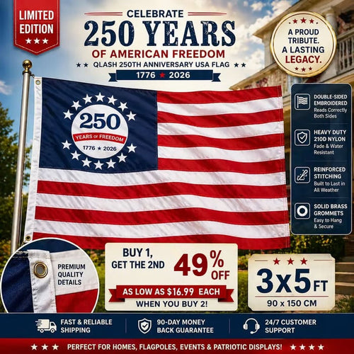 Last Day 49% OFF🔥250th Anniversary USA Commemorative Flag (3x5 Ft),Double-Sided Embroidered