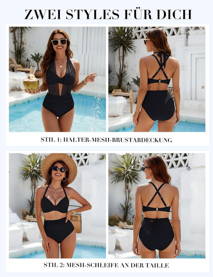 🔥 Summer Best Seller | High Waisted Tummy Control Mesh Bikini Set