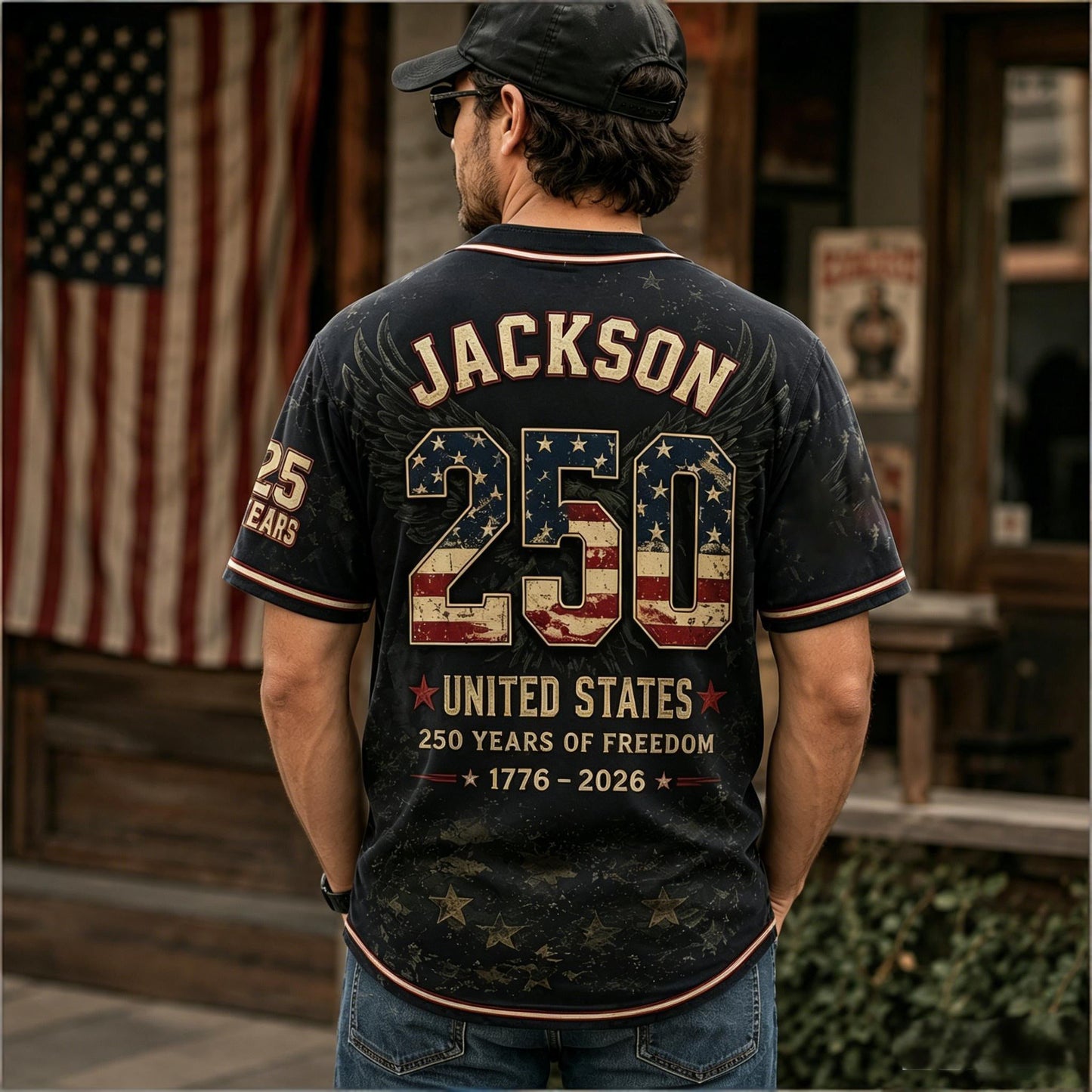 🦅⚾Men's USA 250th Anniversary Baseball Jersey Patriotic American Flag Eagle Button Down Shirt 1776-2026