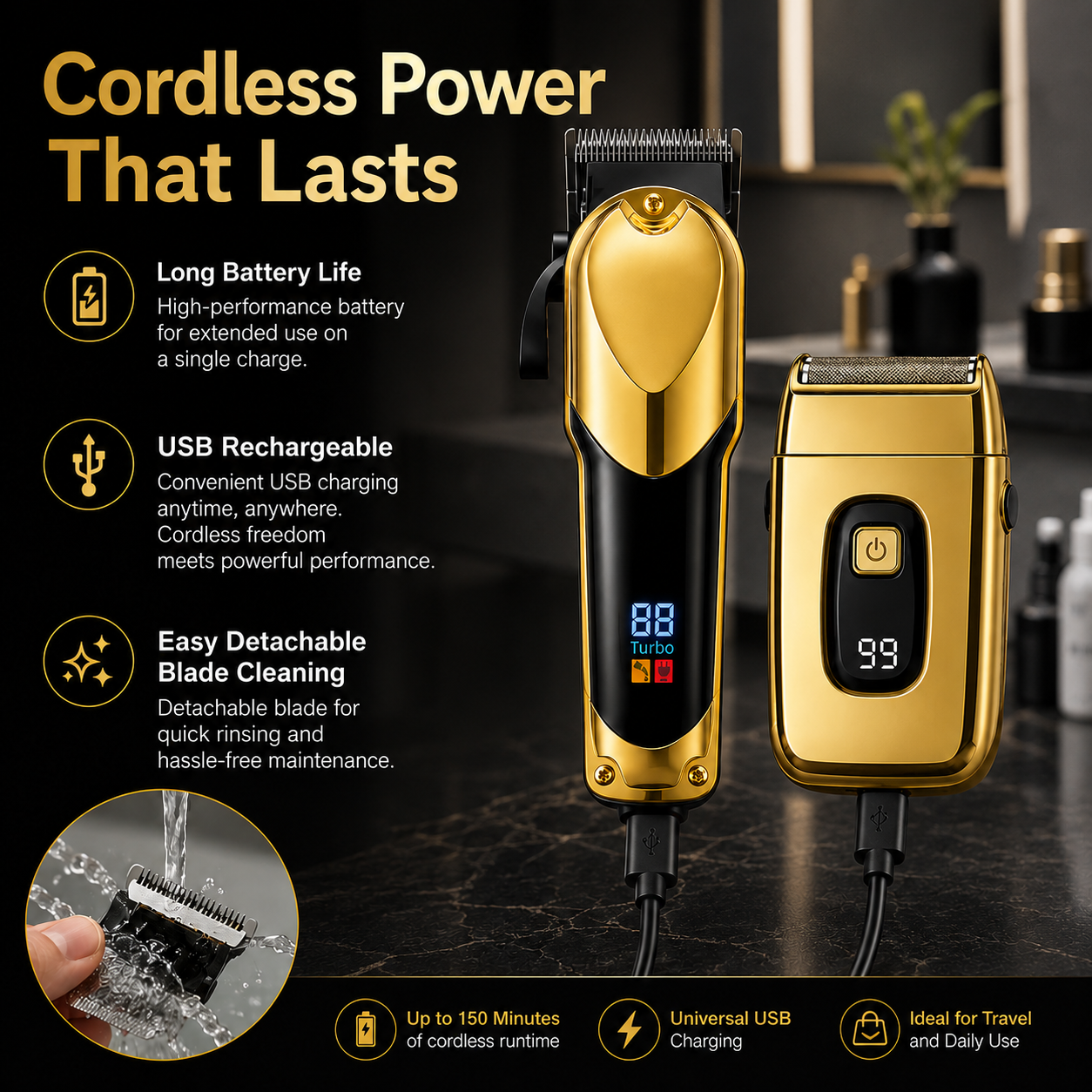 ⚡️Hot Sale｜3-Piece Professional Hair Clipper & Trimmer Kit for Men