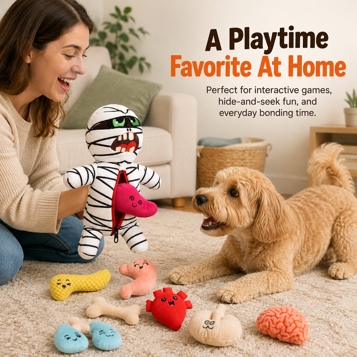 🧟 9-in-1 Zombie Plush Dog Toys – Squeaky Mummy Toy Set with 8 Organ-Shaped Plush Puzzle Toys for Interactive Play 🧩🐾