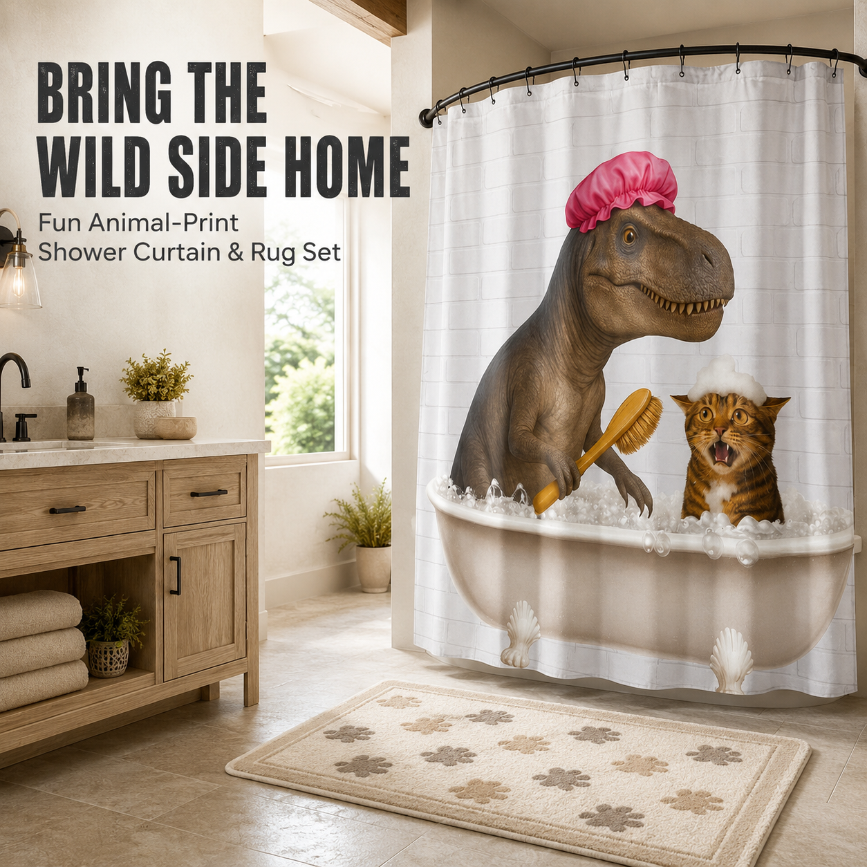 🐾 Fun Animal Print Shower Curtain – Playful Western Style Bathroom Decor, Multiple Styles Available for Home, RV & Dorm 🏕️🚐