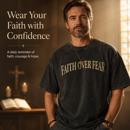 ✝️ Faith Over Fear Vintage T-Shirt – Washed Cotton, Soft Fit, Inspirational Statement Tee 🙏