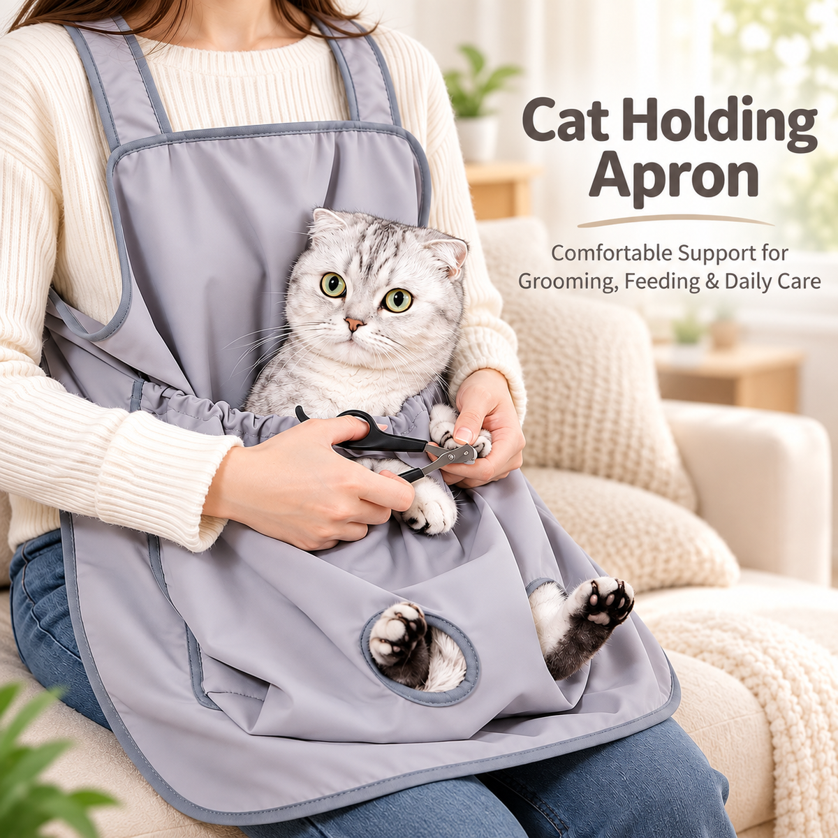 ✂️ Adjustable Pet Cuddling Apron – Anti-Scratch, Hair-Resistant, Leg Holes for Grooming, Feeding & Nail Trimming
