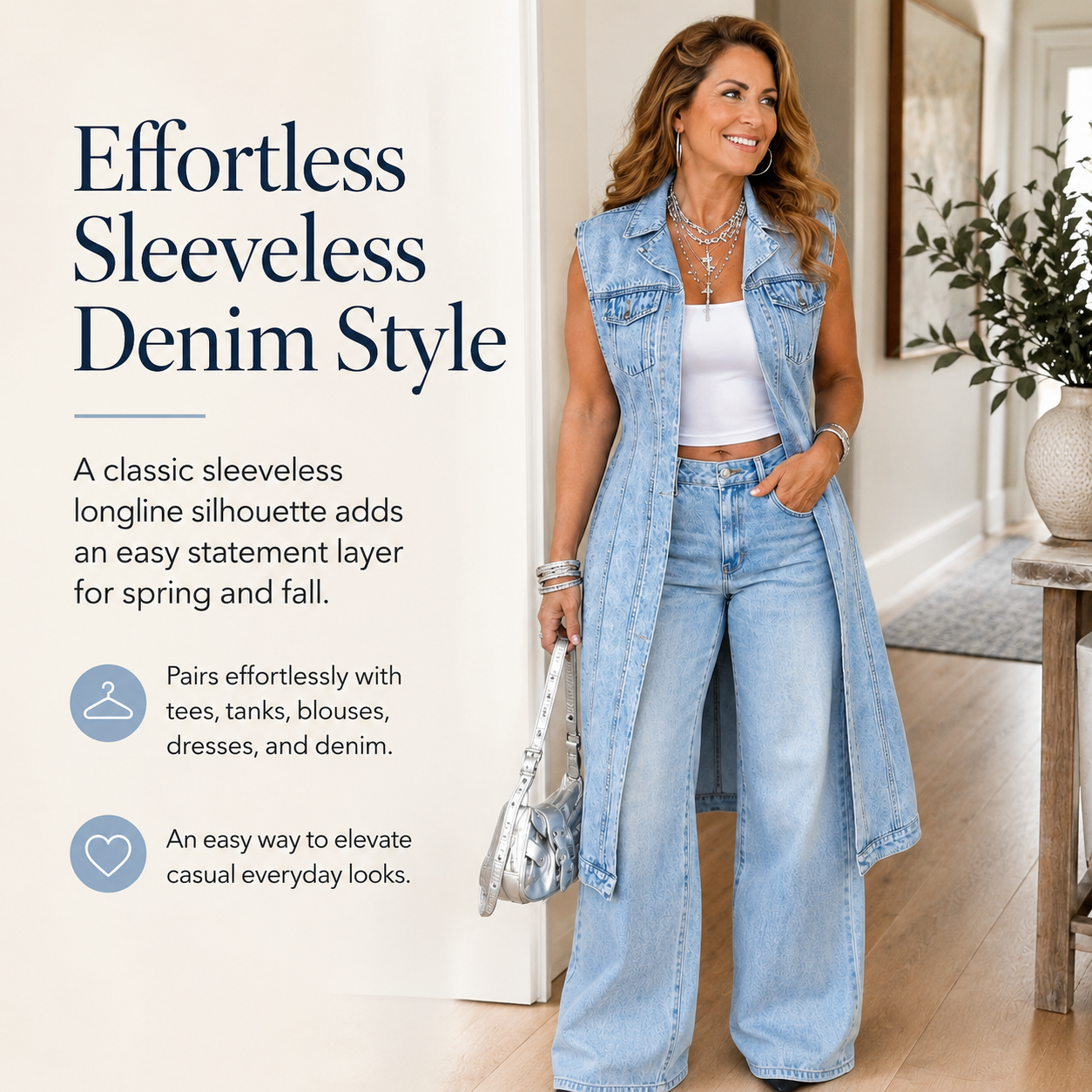 👖 Women's Sleeveless Denim Jacket – Spring & Fall Casual Style, Solid Pattern with Trendy Lapel Design 🌸🍂