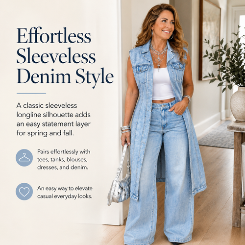 👖 Women's Sleeveless Denim Jacket – Spring & Fall Casual Style, Solid Pattern with Trendy Lapel Design 🌸🍂