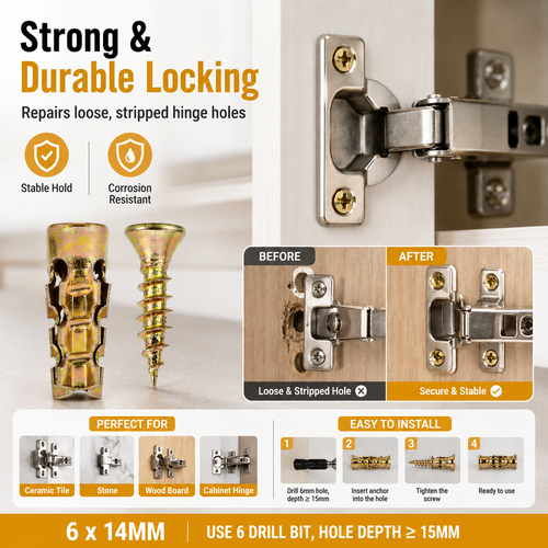 🔩 6×14mm Short Expansion Screw Set for Cabinet Hinge Repair & Stripped Thread Restoration