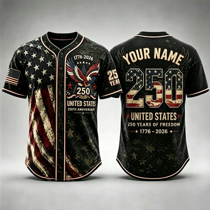 🦅⚾Men's USA 250th Anniversary Baseball Jersey Patriotic American Flag Eagle Button Down Shirt 1776-2026