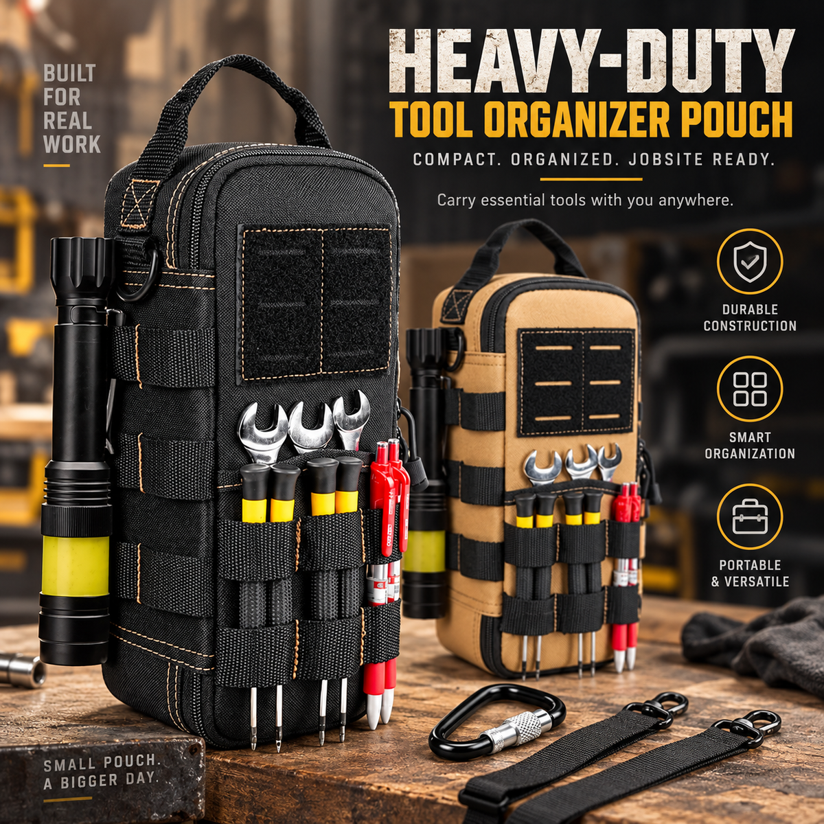 🔧 Waterproof Multi-Pocket Work Tote – Oxford Heavy-Duty Bag, Comfortable Shoulder Strap, Ideal for Trades & Professionals