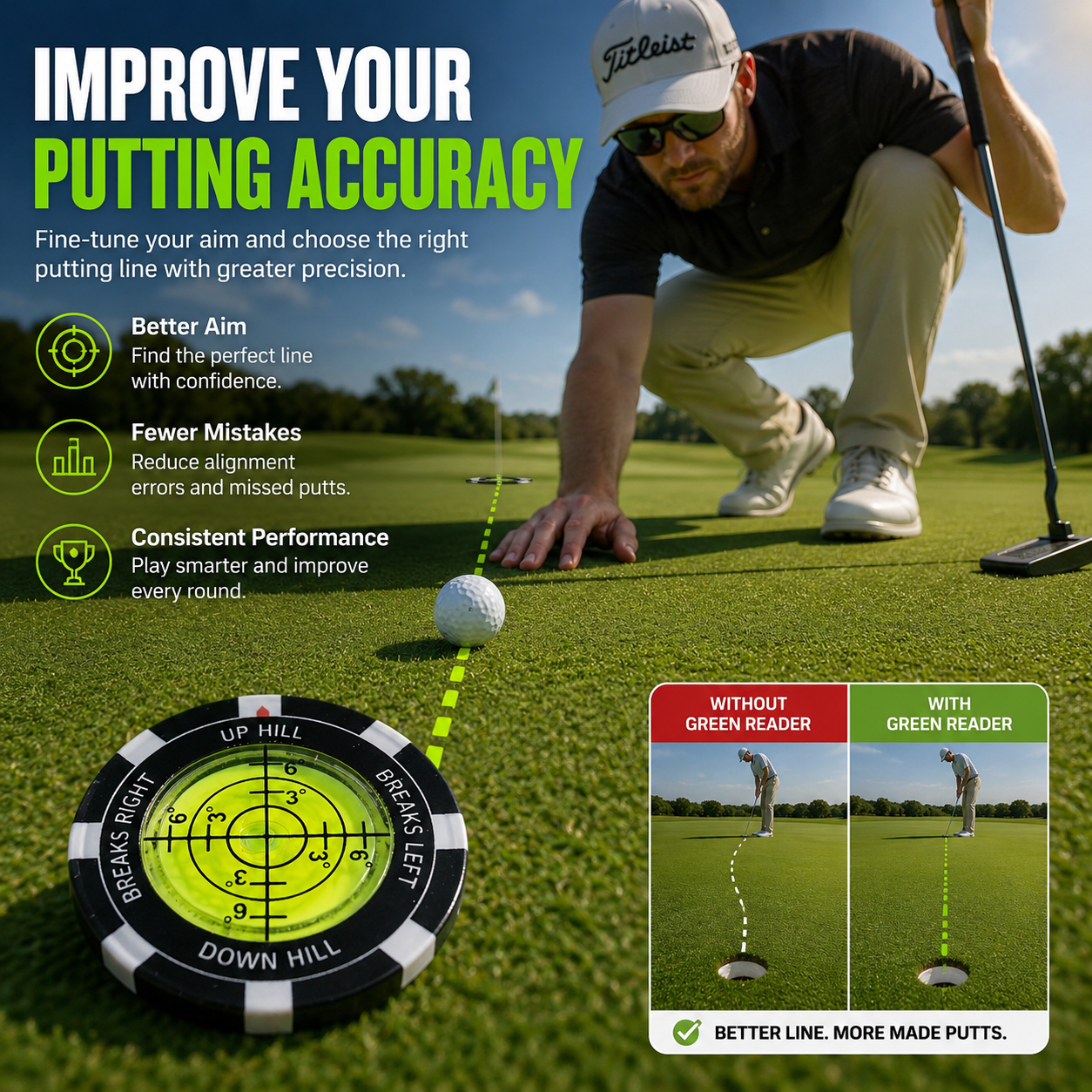 ⛳ Portable Golf Green Reader 📏 Putting Alignment & Slope Reading Tool