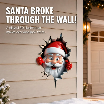 3D Santa Claus Wall Sticker – Peel & Stick Christmas Decal, No Damage, Reusable