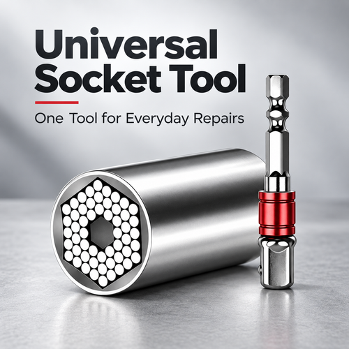 🔧 Drill-Ready Universal Socket – Adjustable Grip Tool for 7-19mm, Gift for Handyman