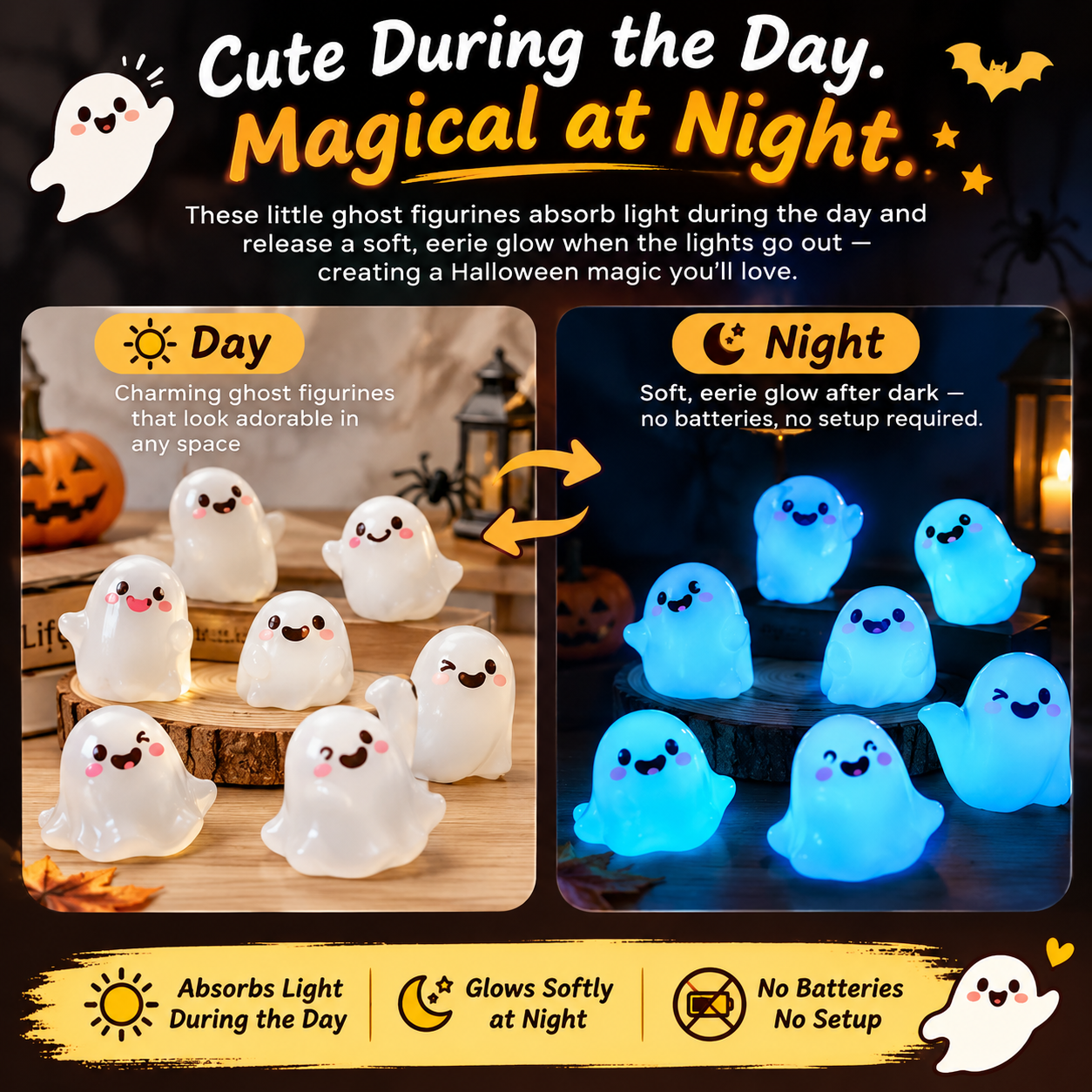 👻 Glow-in-the-Dark Mini Ghost Figurines – 18/24/36 Sets, Resin Halloween Decor for Party, Haunted House & Home 🎃✨