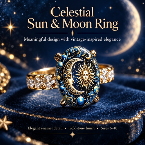 💫 Mystical Cosmic Enamel Ring – Copper & Gold Sun Moon Design, Perfect for Anniversaries, Daily Style & Romantic Gifting