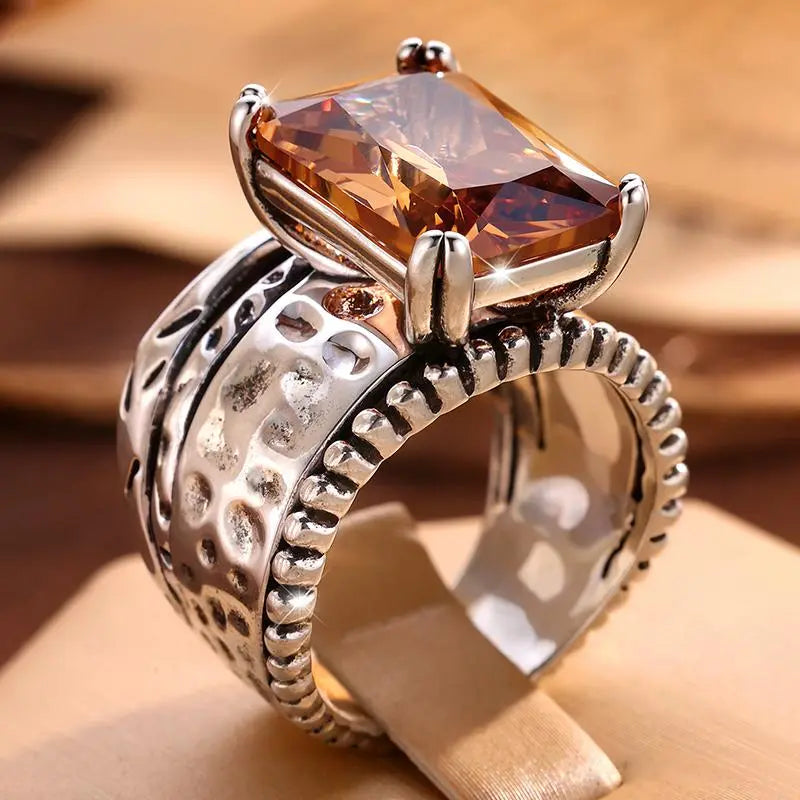 Women's Vintage Copper Statement Ring – Geometric Antique Design, Sizes 6–10, Boho Everyday Jewelry