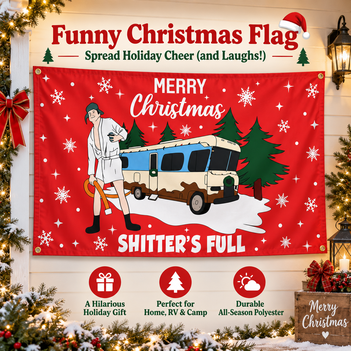 🎄 Festive Flick Quote Flag – Funny Christmas Banner, 3x5 Ft for Garage & Party