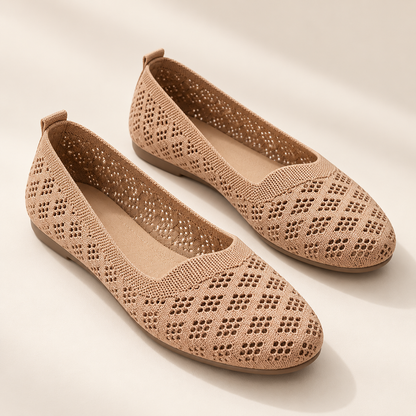 Women's Hollow-Out Knit Sneakers – Round Toe Wide Flat, Breathable Textile Upper, Rubber Sole, All-Season Casual Shoes