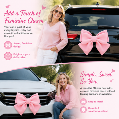 3D Fabric Car Bow – Weatherproof, Strong Adhesive, Feminine Car Decoration for Women Who Love Their Cars