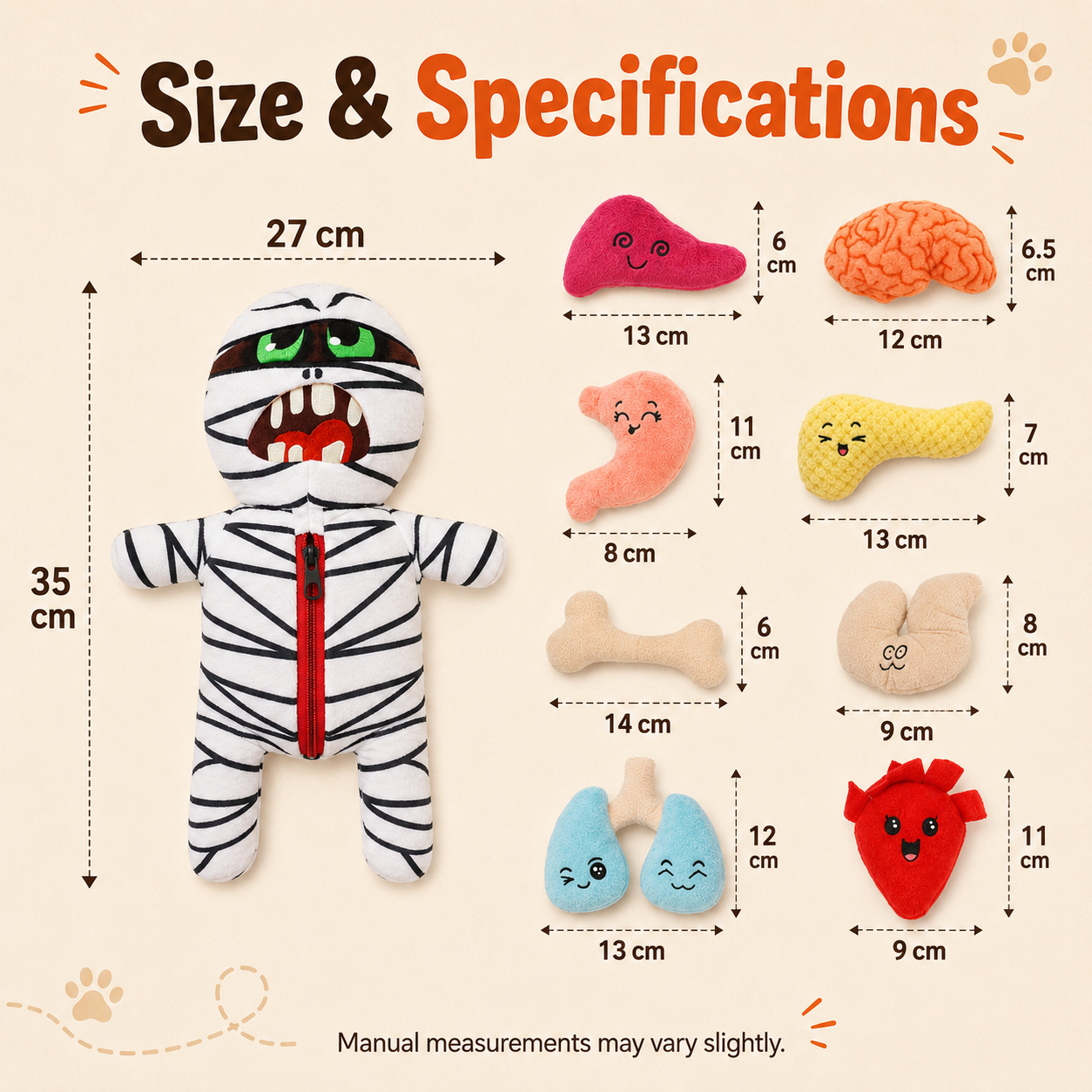 🧟 9-in-1 Zombie Plush Dog Toys – Squeaky Mummy Toy Set with 8 Organ-Shaped Plush Puzzle Toys for Interactive Play 🧩🐾