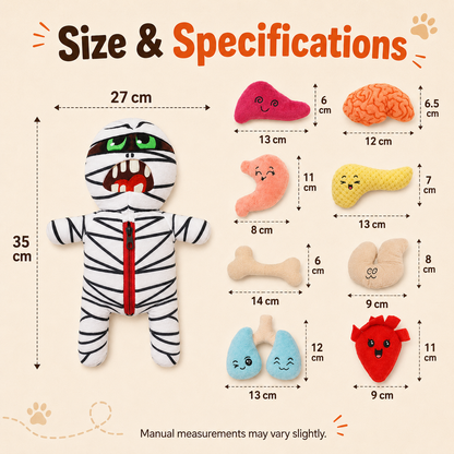 🧟 9-in-1 Zombie Plush Dog Toys – Squeaky Mummy Toy Set with 8 Organ-Shaped Plush Puzzle Toys for Interactive Play 🧩🐾
