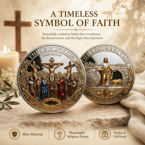 Cross & Resurrection Memorial Coin – Alloy Relief Keepsake for Faith and Remembrance