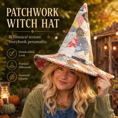 Quilted Patchwork Witch Hat – Vintage Folk-Art Style, One Size Fits Most