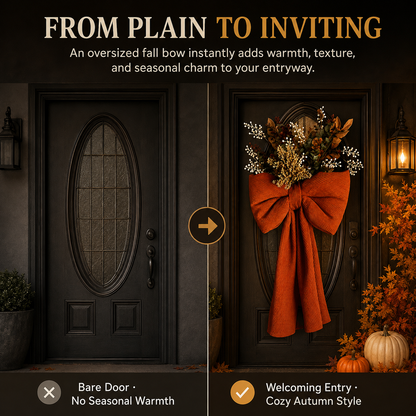 🍂 Oversized Autumn Door Swag – Warm Fall Welcome with Floral Bow & Rustic Porch Charm 🧡✨