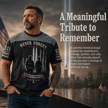 9/11 Memorial Tribute T-Shirt – Twin Towers, Eagle and American Flag Design