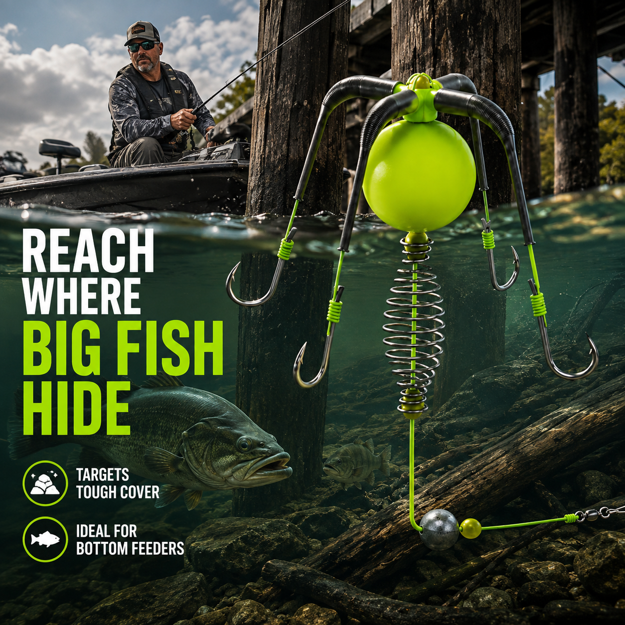 Carp & Catfish Bait Cage Rig – Anti-Snag Off-Bottom Design with Floating Hooks & Stable Weight 🎯