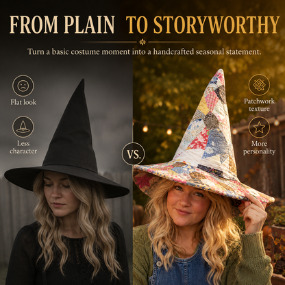 Quilted Patchwork Witch Hat – Vintage Folk-Art Style, One Size Fits Most