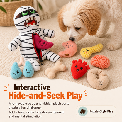 🧟 9-in-1 Zombie Plush Dog Toys – Squeaky Mummy Toy Set with 8 Organ-Shaped Plush Puzzle Toys for Interactive Play 🧩🐾