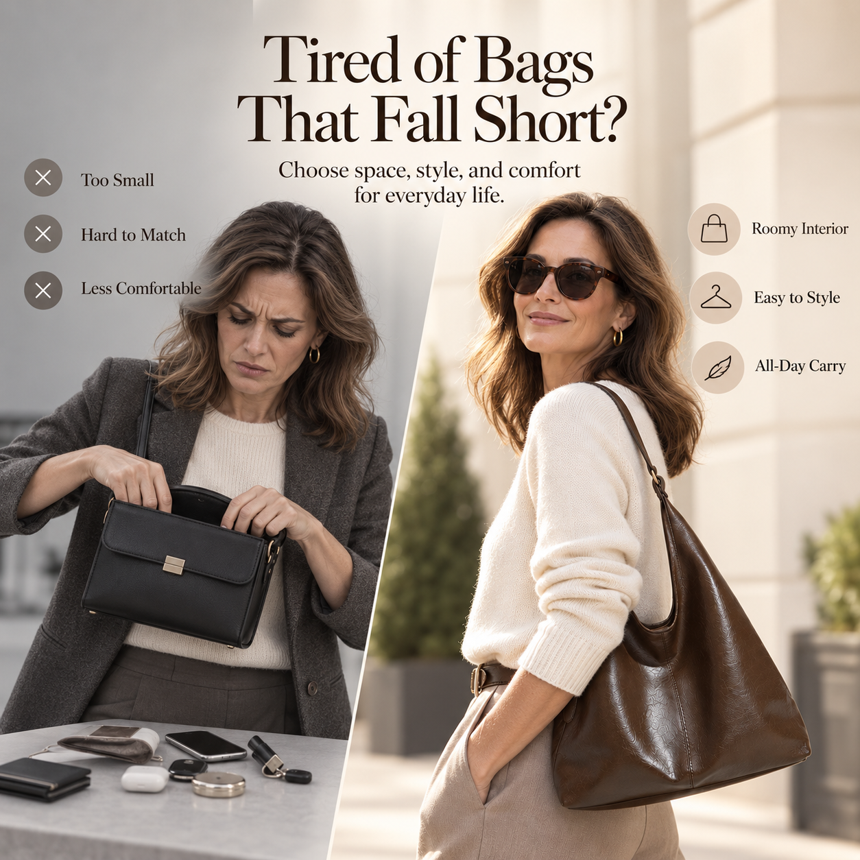 Women's PU Leather Shoulder Bag – Large-Capacity Crossbody Tote with Adjustable Strap, Zip Closure, Minimalist Everyday Style