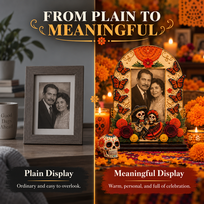 Day of the Dead Wooden Photo Frame – Día de los Muertos Decorative Frame for Altar, Shelf & Tabletop Display